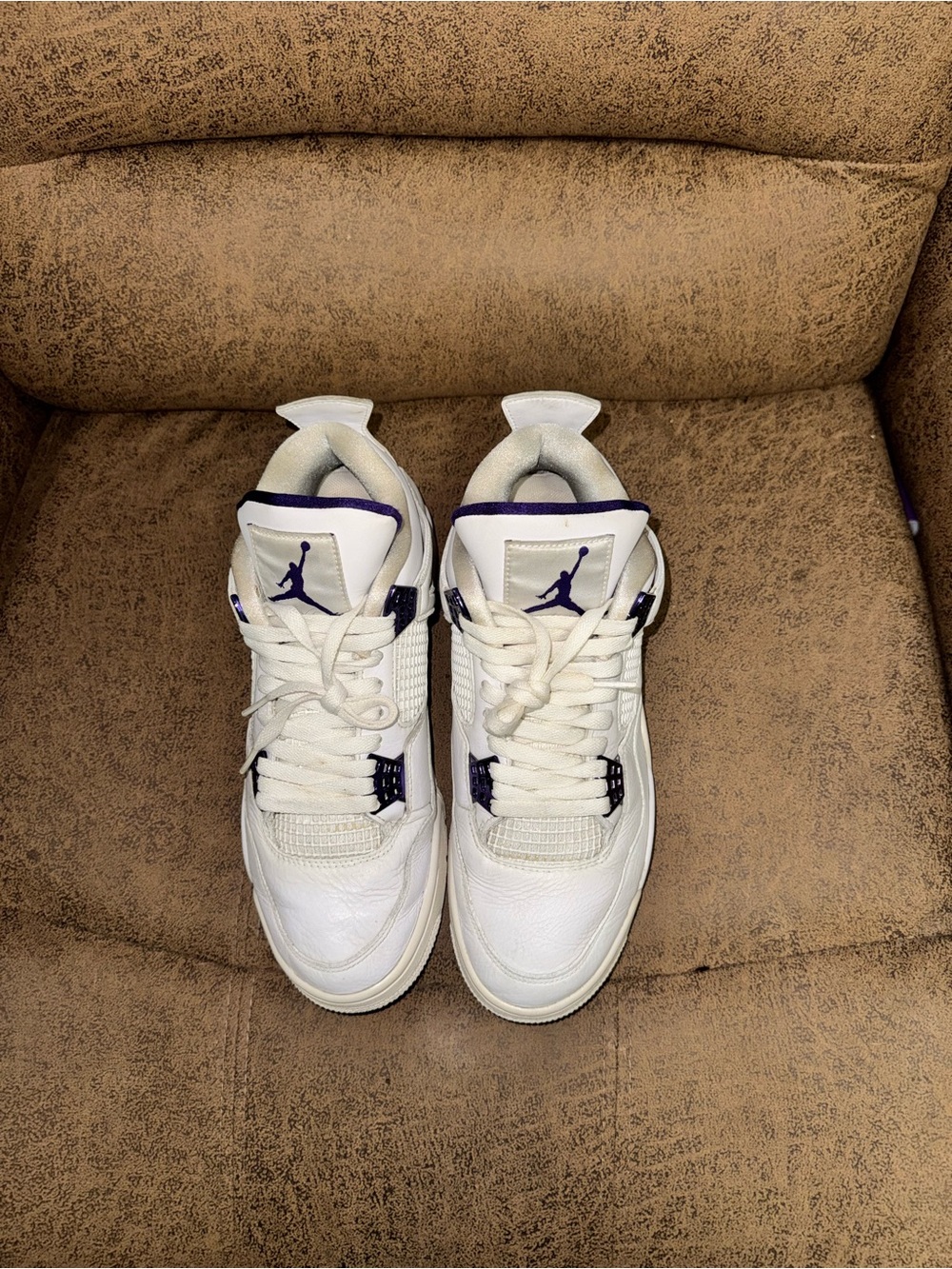 Nike Air Jordan 4 Men’s White with Purple Accents Sneakers